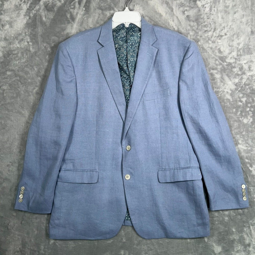 Lauren Ralph Lauren Linen Blazer Sport Coat Men 44R Blue Suit Jacket Paisley